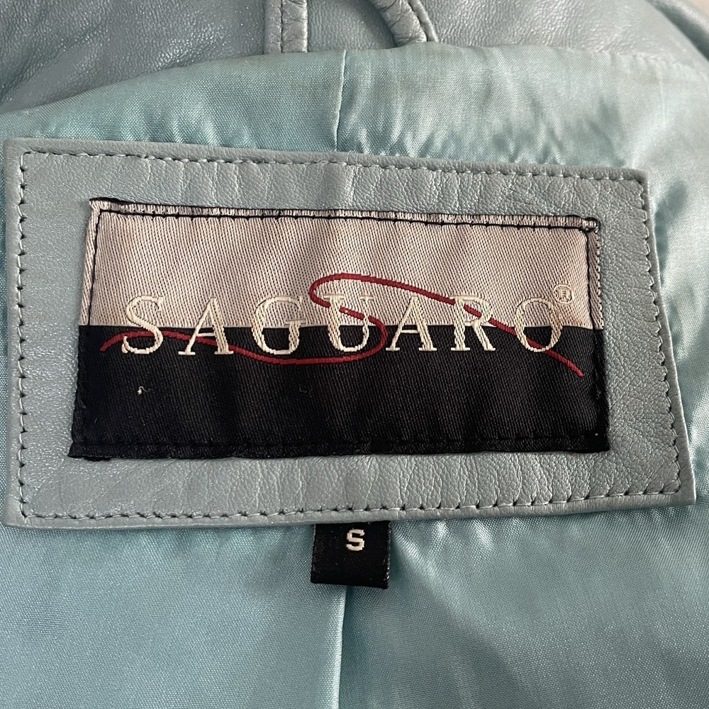 Vintage Saguaro Seafoam Blue Leather Jacket Minimalist 90s Jacket Small - Picture 3 of 12